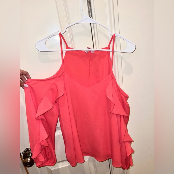 Pink Lily Coral Ruffle Sleeve Top - Picture 2 of 5